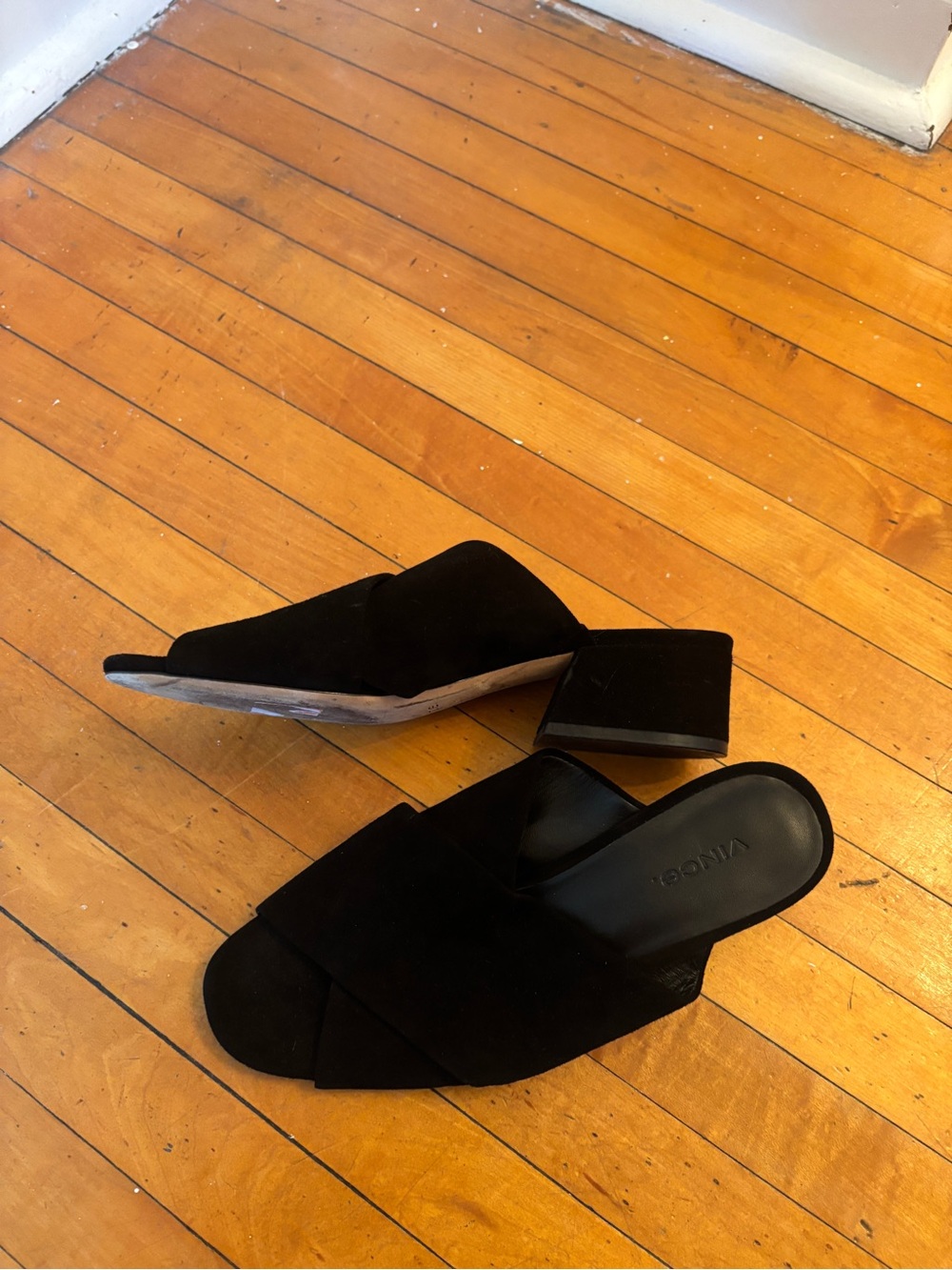 Vince Black Suede Crossover Slip-On Mules